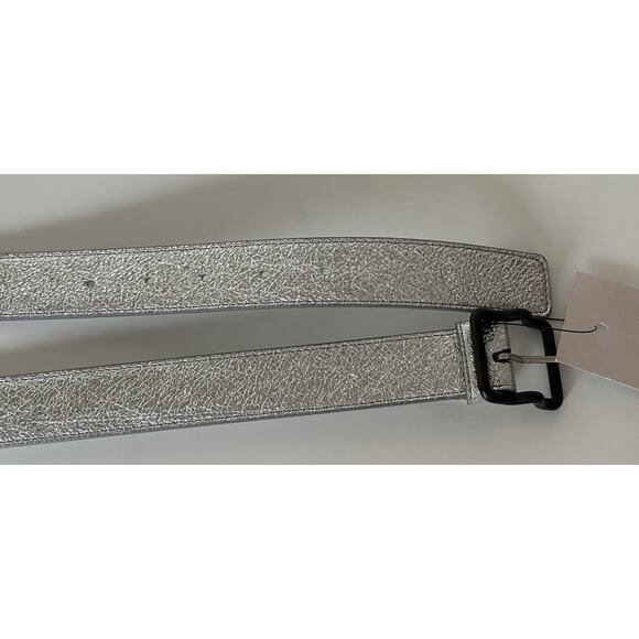 NWT $450 Bottega Veneta Craque Metallic Leather Silver Belt 40/100 IT 691233